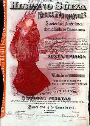 Historisches Wertpapier: Hispano Suiza 1916