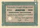 Historisches Wertpapier: Niederlausitzer Automobil AG, 100 RM, 1938
